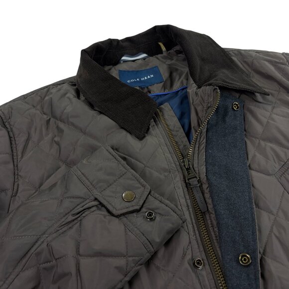 Cole Haan Quilted Barn Coat Jacket Mens Size XXL Elbow Patch Brown - Picture 4 of 10